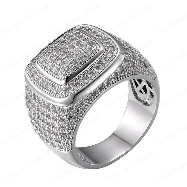 

bling hip hop rings jewelry good quality gold plated bling micro setting cz ring men women nice gift for friend, Silver