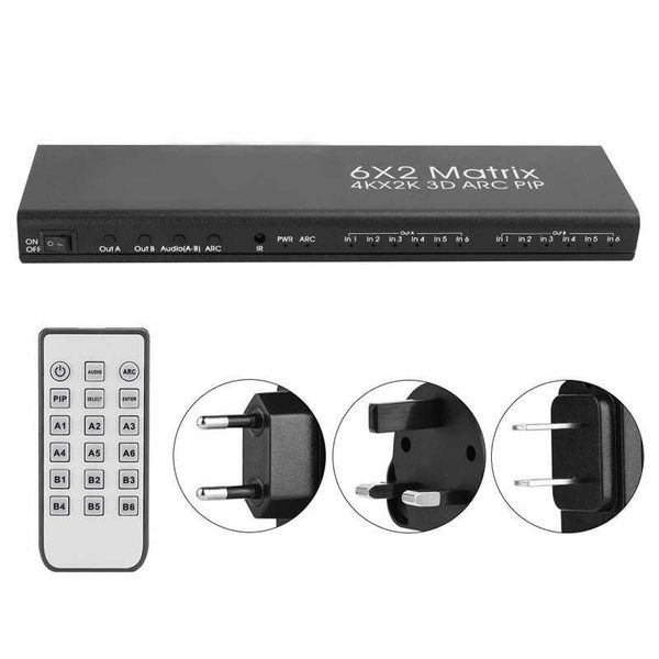 

audio cables & connectors switch splitter -compatible matrices 6x2 high definition 6 in 2 out support arc pass back function 100-240v