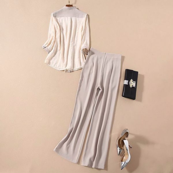

shorts elegant work suits 2021 spring summer fashion suit women striped patterns shirt+high waist wide leg pant sets female, White;black