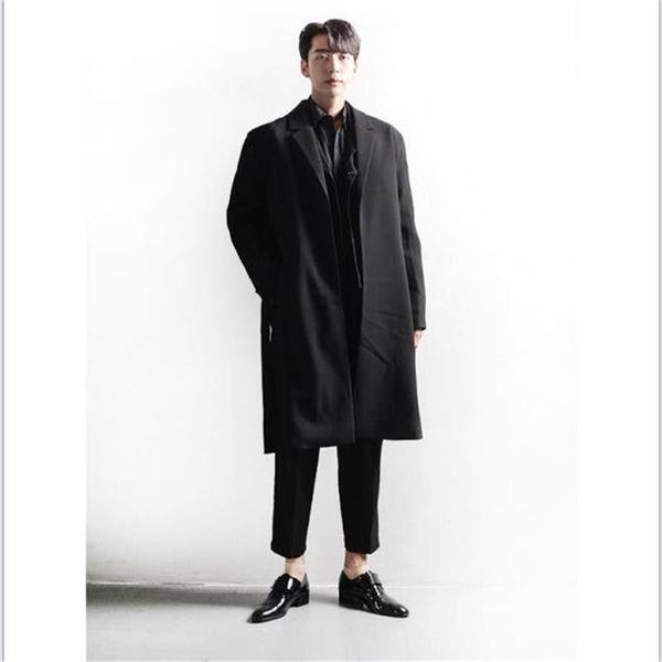 

men's trench coats 2021 spring and autumn women's shoulder pad hanging temperament medium long korean british slim windbreaker, Tan;black