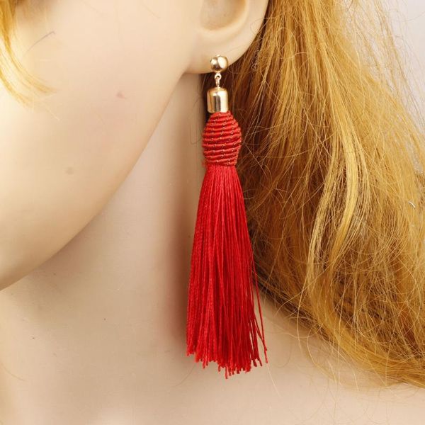 

stud hand woven tassel long geometric wool earrings accessories wholesale women's halloween, Golden;silver