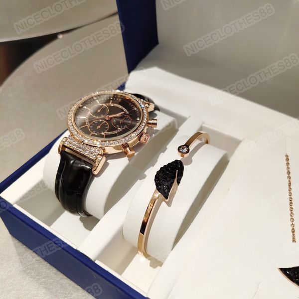 

designer watch quartz ladies five-piece gift box packaging, Slivery;brown