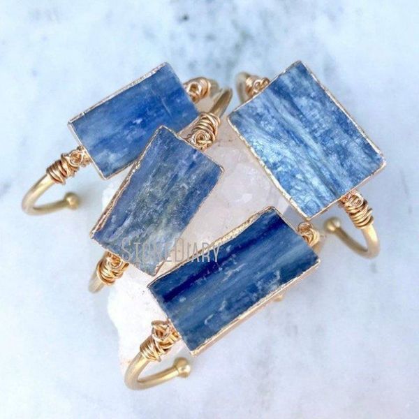

bangle bm27697 raw blue kyanite bracelet square cuff gold bar brass adjustable chunky slice gift idea, Black