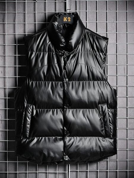 

men pressed button pu leather vest puffer coat o5ag#, Black;brown