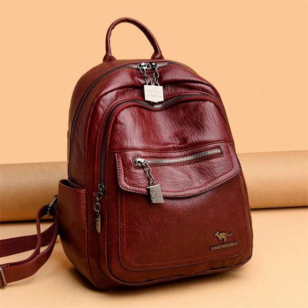 Mochila feminina moda e saco elegante couro macio mochila sólida zíper confortável saco para senhoras mochila de viagem designer 210929