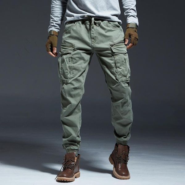

men's pants military tactical men multi-pocket washed overalls loose cotton male cargo for trousers, Black