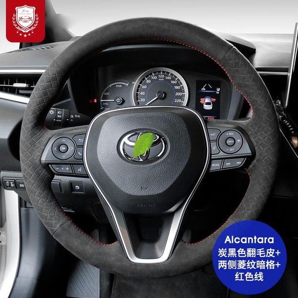 

black steering wheel cover for toyota reiz levin highlander corolla avalon auto alcantara cortex hand-stitch grip accessories