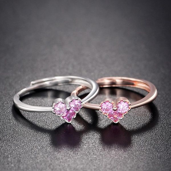 

wedding rings wyjzy simple personality pink heart-shaped zircon sterling silver opening ring ladies classic engagement, Slivery;golden