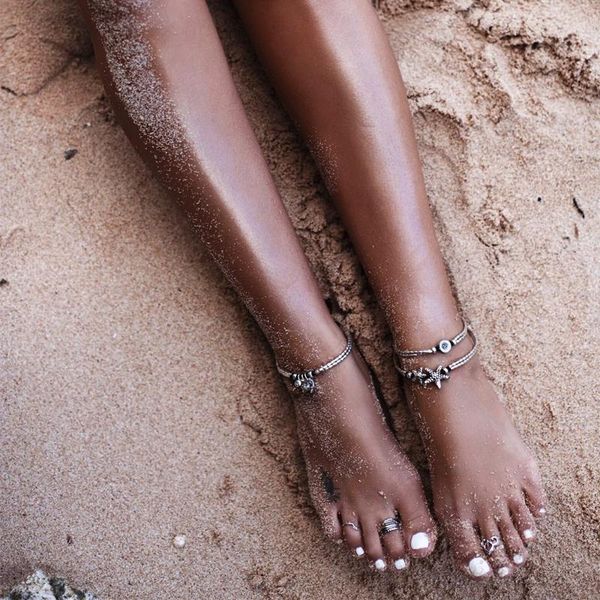 

anklets oktrendy 2021 women charm starfish anklet bohemian double chain beach foot ocean jewelry drop, Red;blue