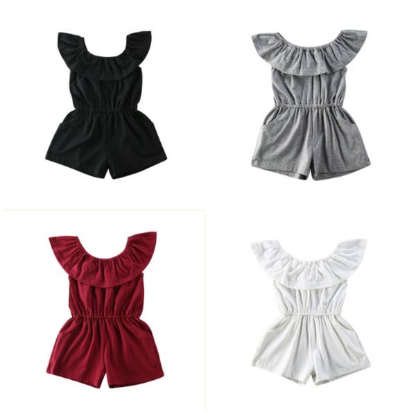 

newborn kids baby girls off shoulder ruffles pocket romper jumpsuits adorable outfits clothes summer rompers 6m-4years, Blue