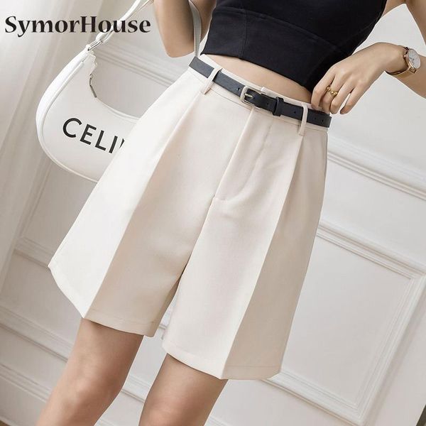 

women's shorts fashion high waist women casual half- length sashes belted loose wide leg pockets 2021 summer autumn, White;black