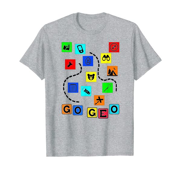 

GO GEO Icon Adventure Trail Map Funny Original Geocaching T-Shirt, Mainly pictures
