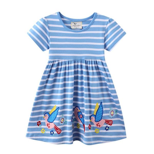 

girl's dresses jumping meters summer girls stripe princess birds embroidery fashion children's kids clothing, Red;yellow