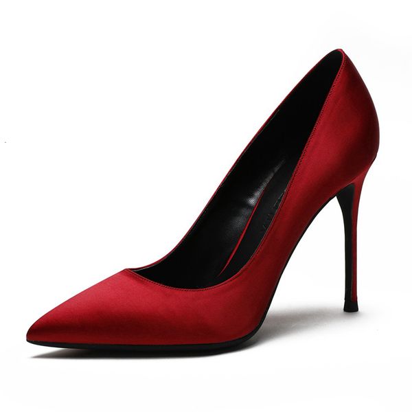 

sandals style wedding bride single shoes women pointed toe bridesmaid silk banquet 10cm thin high heels pumps m0021 xwty, Black