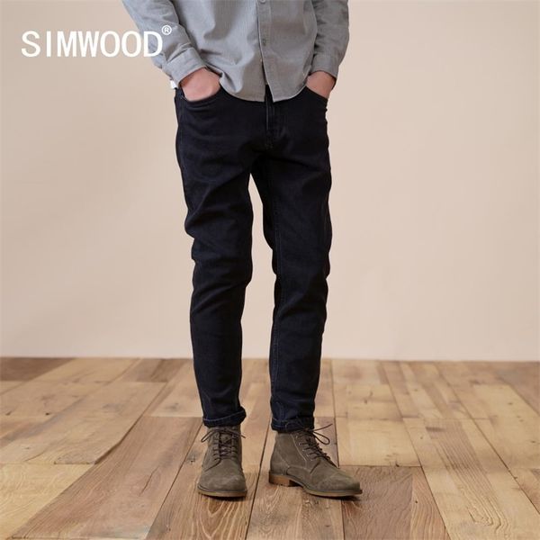 

winter warm fleece lining jeans men black slim fit denim pants thick jean sk130015 211008, Blue