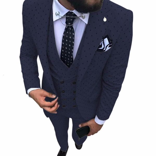 

men's suits & blazers navy blue poika dot suit 3-pieces most recent jacket pants notch lapels tux pattern wedding/party wear (blazer +, White;black