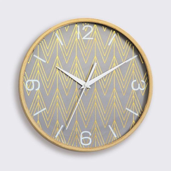

one piece drop hanging clock wood grain living room bedroom mute nordic style european simple wall clocks