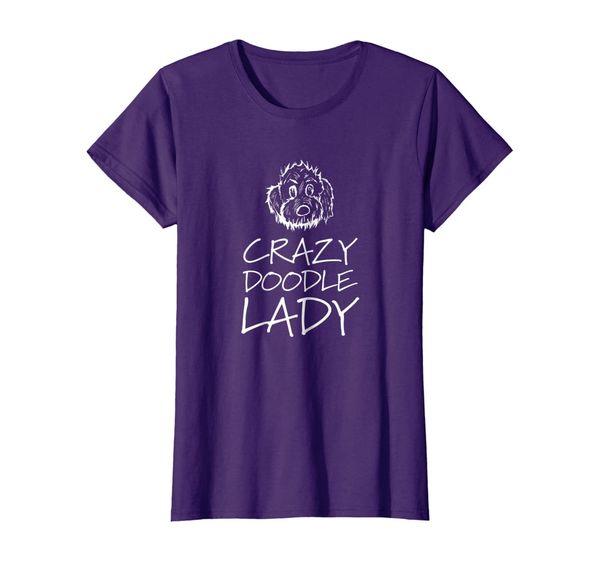 

womens crazy doodle lady goldendoodle t-shirt, White;black