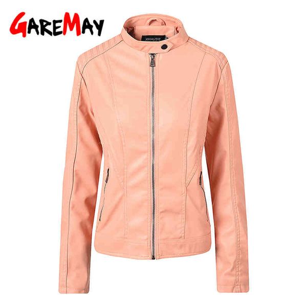 

leather jacket women casual long sleeve plus size ladies autumn winter female faux pu 210428, Black
