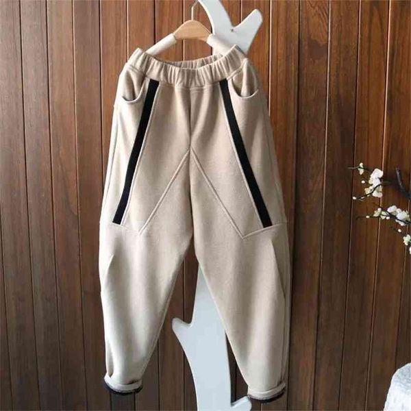 

arrival winter women loose casual elastic waist harem pants warmth thicken cotton knitted pocket patchwork w69 210512, Black;white