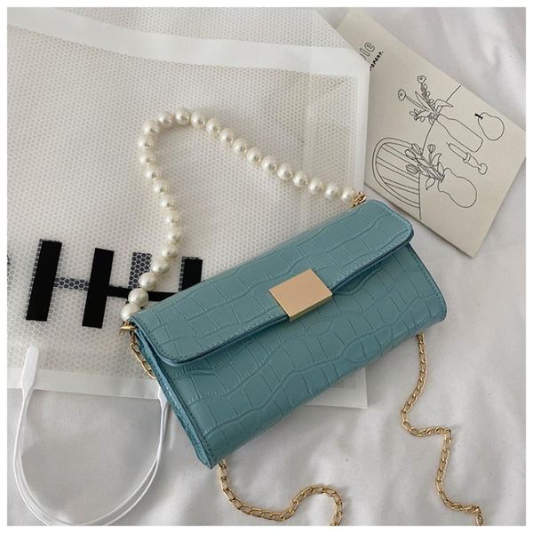 

evening bags solid color pu leather women clutch purse elegant ladies pearl chain handbags simple stone pattern female shoulder underarm