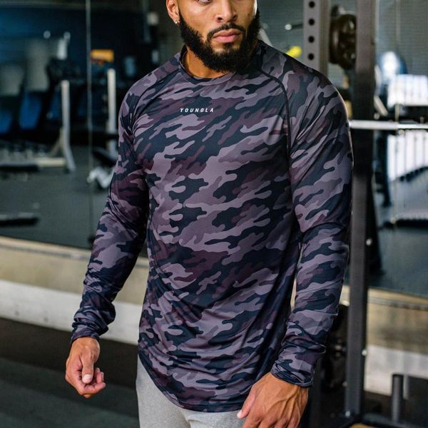 

men's t-shirts men camouflage long sleeves t shirt gyms fitness bodybuilding o-collar shirts male jogger workout sportswear tee clothi, White;black