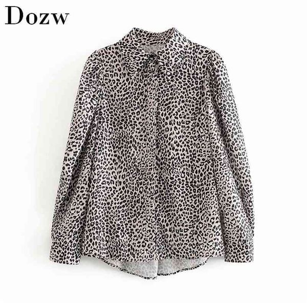 

fashion leopard print blouse shirt women long sleeve vintage ladies tunic blouses turn down collar casual office shirts 210515, White