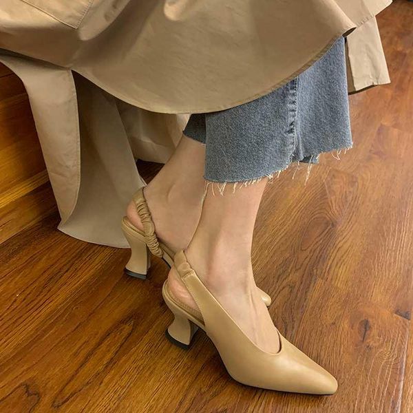 

sandals genuine leather elastic band fashion square toe pink color summer shoes high heels party slingback women l31, Black