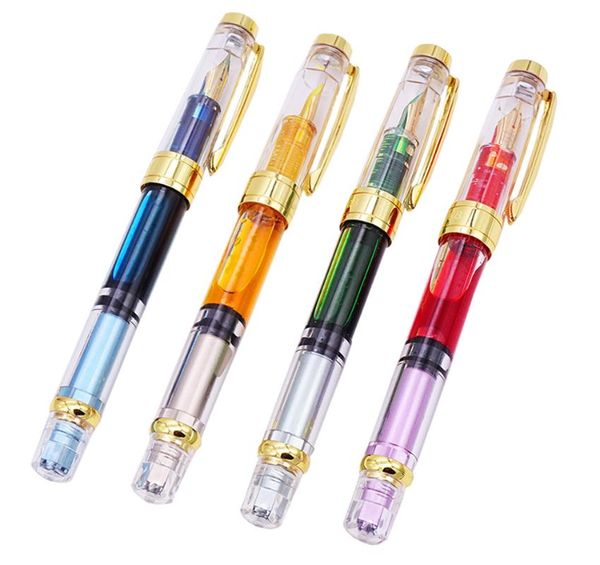 

fountain pens upgraded colorful wing sung 3008 piston transparent wingsung pen golden ef/f nib & trim ink office school gift