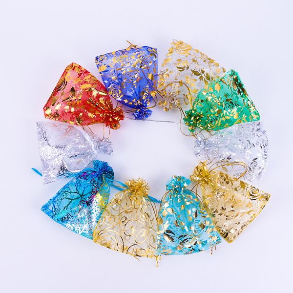 Commercio all'ingrosso 500 pz Modelli di Lusso Organza Sacchetti di Gioielli di Nozze di Natale Voile Sacchetto del Regalo Sacchetto di Imballaggio Con Coulisse 7*9 cm