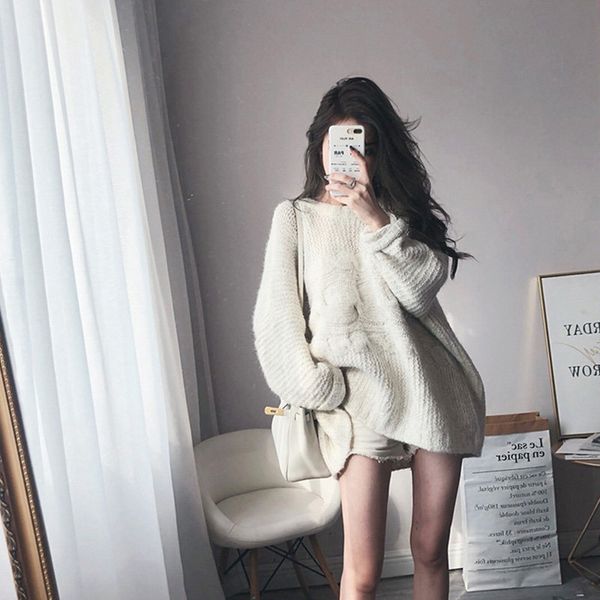 

dsigners maje new versatile loose white medium length sweater for women in early autumn of, White;black