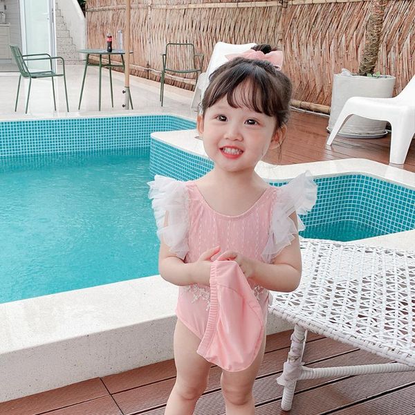 

one-pieces 2021 summer baby girls lace mesh sleeve one-piece swimwear, Black