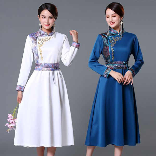 

retro tang suit ethnic clothing women's cheongsam dress spring autumn long elegant qipao gown stand collar embroidered cotton robe, Red