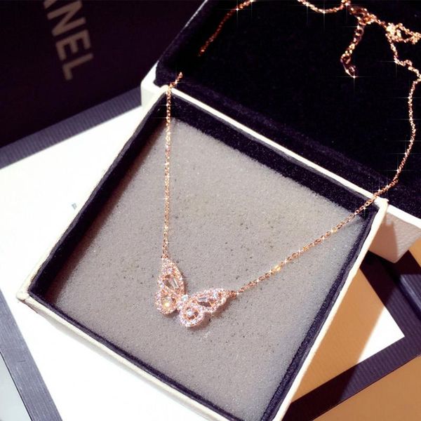 

chains ins arrive zirconia butterfly necklace charm bling cz rose gold jewelry pendant bijoux for women girl, Silver