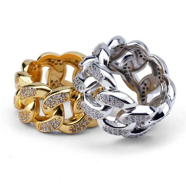 

cluster rings men trendy 2021 bling out cz hip hop punk ring cuban link chain jewelry drop, Golden;silver