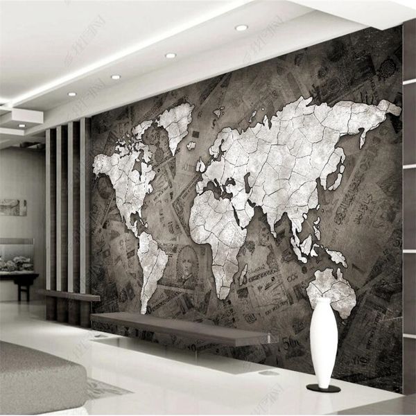 

3d customized wallpaper personality retro nostalgic paper money art world map mural background wall