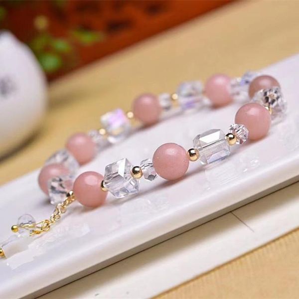 

beaded, strands handmade natural stone pink opal beads bracelet austrian sugar cubes for women men yoga jewelry gifts, Black
