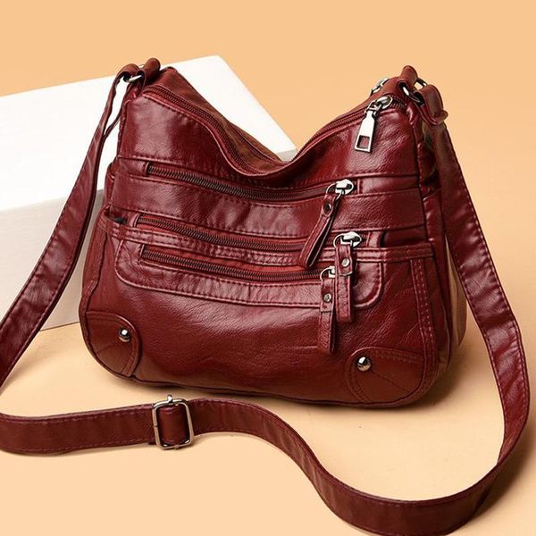 

evening bags multi-pocket washed leather messenger bag fashion crossbody for women 2021 simple shoulder handbags purse sac a main