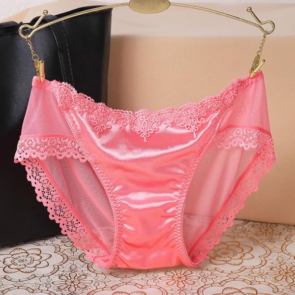 

women's panties low waist transparent mesh ultra-thin breathable cotton lining pure color seamless briefs underpants lace, Black;pink