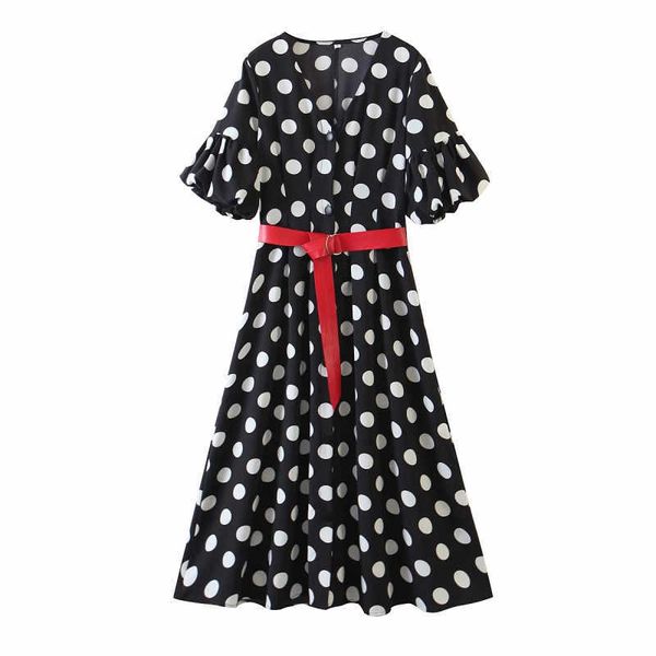 

boho women elegant dots print belt dress casual female long dresses sweet bohemia vestidos cute girls chic 210527, Black;gray