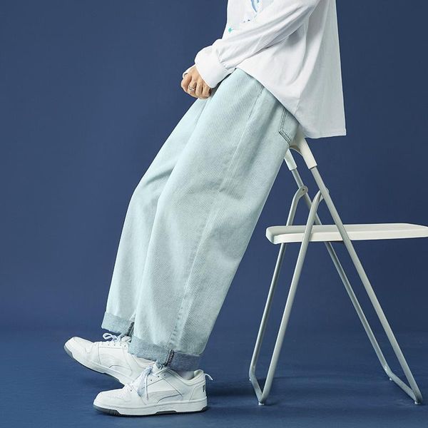 

men's jeans wide leg jeans, straight loose street clothes, hip hop, informal, Blue