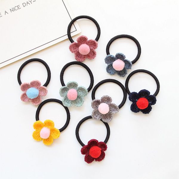 Boutique 40 pcs Moda Bonito Pom Flor Elastic Bands Kawaii Sólido Floral Cabelo Gravata Corda Borracha Borracha Headwear