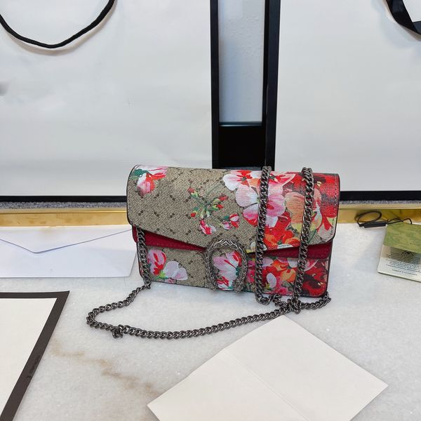 

luxury lady metal chain sling bags colorful flower tote bag female casual flap purses