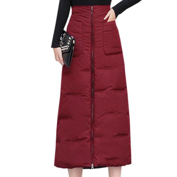 

skirts plus size 5xlwinter fall fashion women elastic high waisted black thick warm long cotton down skirt female padded