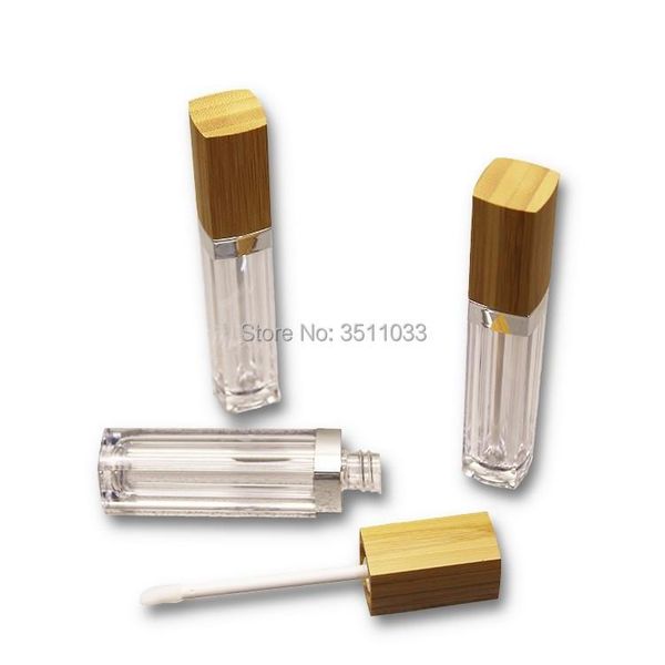 

storage bottles & jars 10/25/30pcs 6ml square bamboo lid lip gloss tube with wand clear glaze brush container cosmetic makeup lipgloss packi