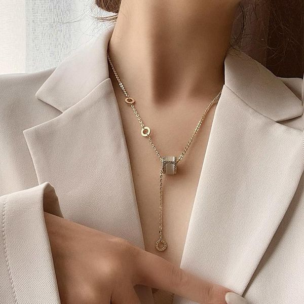 

pendant necklaces fashion charm roman numeral crystal necklace for woman temperament stainless steel opal jewelry, Silver