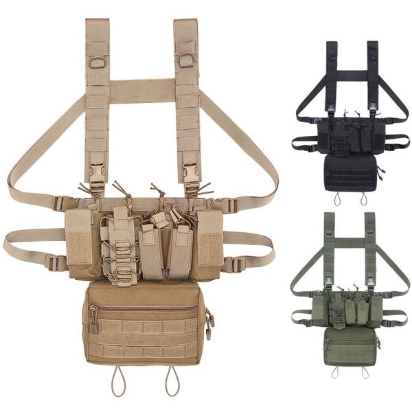 

tactical chest rig mini outdoor hunting molle duty vest military combat carrier with magazine pouch jackets, Camo;black