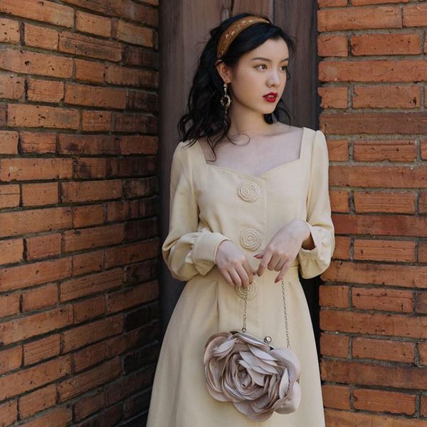 

spring beige long women drees vestidos de fiesta elegant cotton vintage full sleeve mid-calf evening party female casual dresses, Black;gray