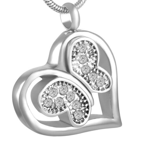 

pendant necklaces mjd8563 clear crystal butterfly always in my heart 316l stainless steel cremation urn ash jewelry, Silver