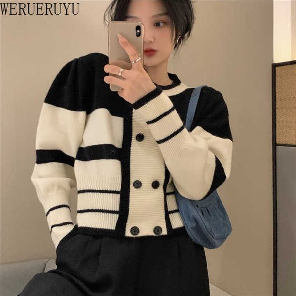 

werueruyu knitted short sweater for women clothing autumn sweaters jacket wool cute vintage 210608, White;black